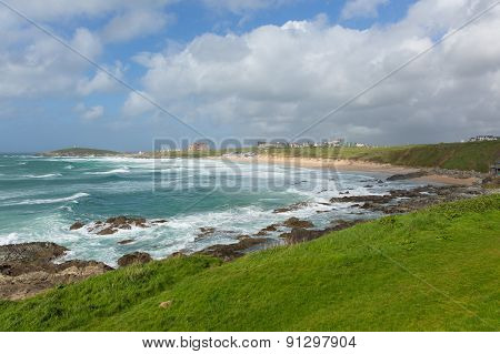 Newquay Fistral beach North Cornwall uk in spring one of the best surfing beaches in the UK