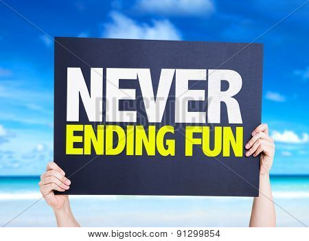 Never Ending Fun card with beach background