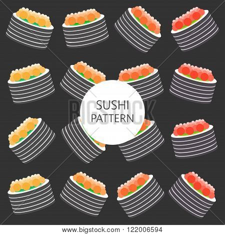sushi pattern on dark background flat style