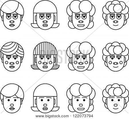 line craft female head set, linear design illustration