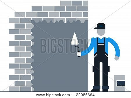 Stucco worker, finishing works, flat design illustration