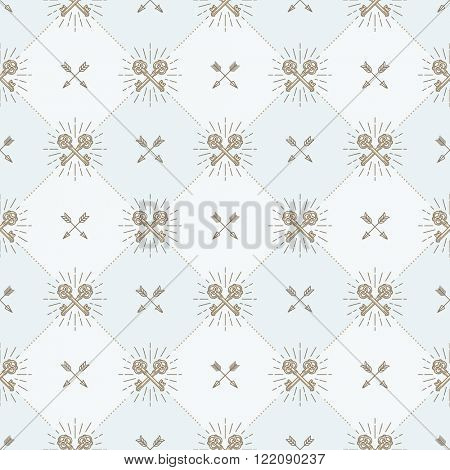 Vector seamless background with crossed vintage keys and arrows - pattern for wallpaper, wrapping paper, book flyleaf, envelope inside, etc.