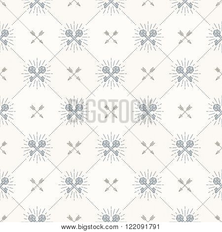 Vector seamless background with crossed vintage keys and arrows - pattern for wallpaper, wrapping paper, book flyleaf, envelope inside, etc.