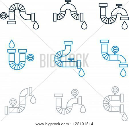 Plumbing work service icons, flat design illustration