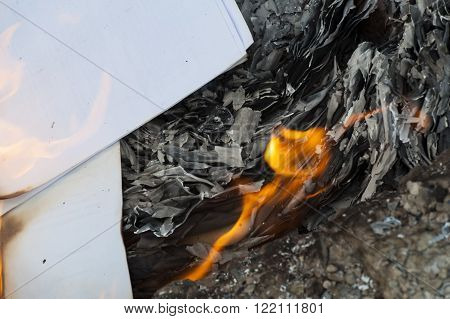 Burning Office White Paper In Bonfire