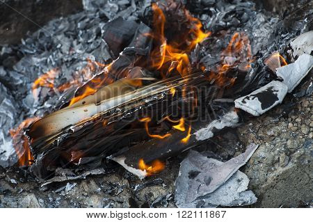 Burning Office White Paper In Bonfire