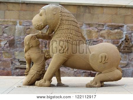 Stone Sculpture In Hindu Temple In Khajuraho, India.