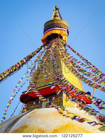 Buddhist Boudhanath Stupa in Kathmandu Nepal. Buddha eyes.
