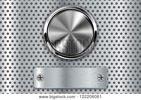 Metal button with steel plate. Vector illustration