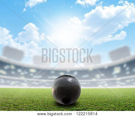 Shotput Ball Stadium And Green Turf