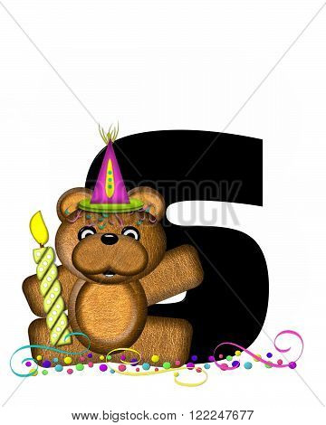 The letter S in the alphabet set "Teddy Party Time" is black. Teddy bear party hat candle and confetti decorate letter.