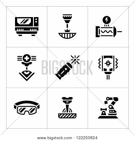 Set icons of laser isolated on white. Vector illustration