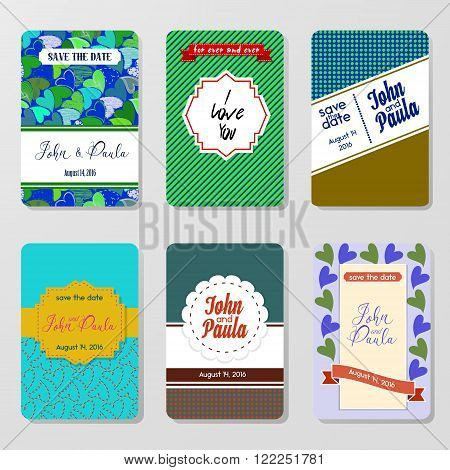 Set of perfect vector card templates. Ideal for Save The Date, baby shower, mothers day, valentines day, birthday cards, invitations. Vector card with Decorative Hearts. Vintage Pattern. Vector Stock.
