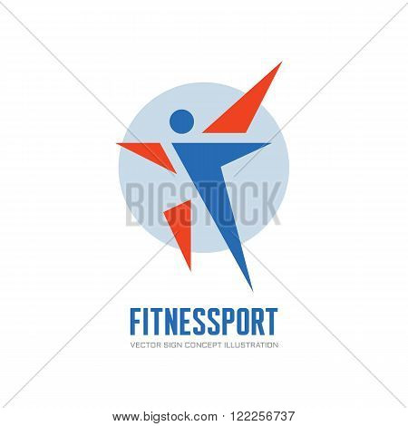 Fitness Sport - vector logo concept illustration. Human character vector logo. Abstract man figure logo. People logo. Human icon. People icon. Sport logo. Positive dance logo. Vector logo template.