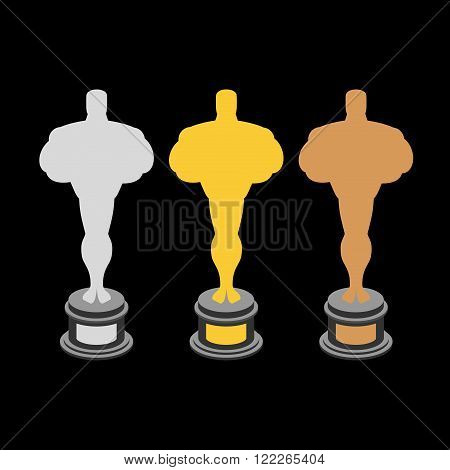 Golden Statuette. Bronze Statuette. Silver Statuette. Set Of Statuettes For Rewarding.  Gold, Silver