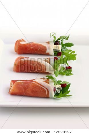  ham met rucola, gorgonzola en cranberry