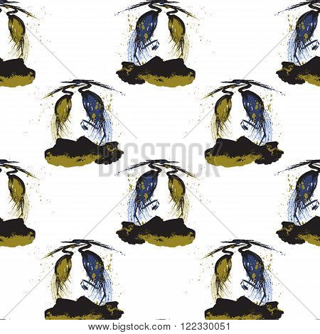 Seamless pattern with herons. White background. Stock vector illustration.