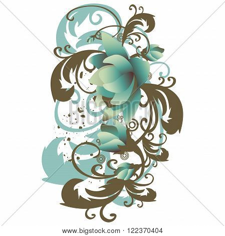 Vector background with roses leaves vertical. Stylized flowers with branches and foliage curled in vintage pastel colors. Abstract floral illustration with text box on white background