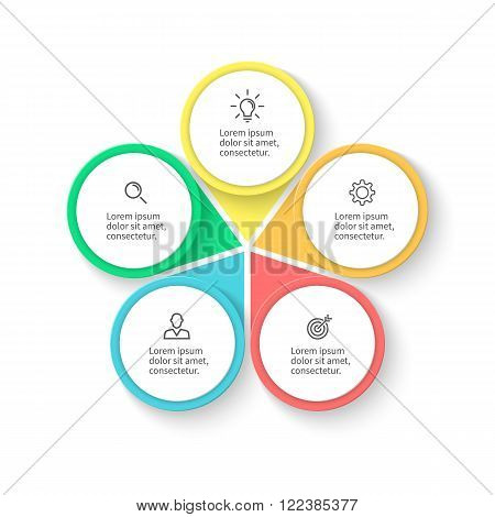 Infographic element with petals. Flat chart, diagram, graph with 5 steps, options. Vector design element.