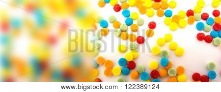 Polka Dot colorful on white background selective focus blur and clear
