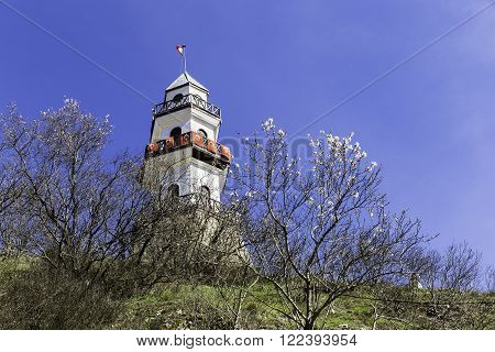 Historical clock tower closeup view in Goynuk. Goynuk is a town and a district of Bolu Province in the Black Sea region of Turkey.