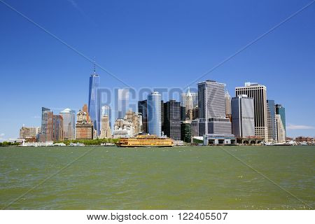New York skyline downtown manhattan from Governors Island. America.