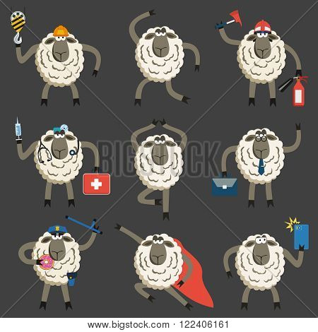 Lambs Professional Character Vector Set. Vector illustration of different stubborn sheep pose and role.