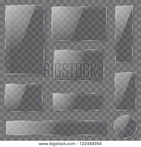 Transparent Glass Plates In Dark Colors. Transparency Only In Vector Format