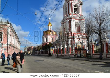 Moscow, Russia - March 14, 2016. Temple of the Great Martyr Nikita on a Staraya Basmannaya Street,