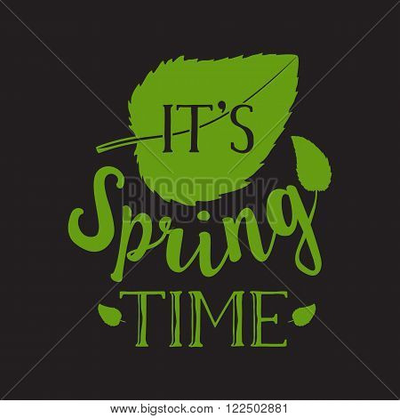 Spring Vector Typographic Poster or Greeting Card Design. Beautiful lettering with leaves