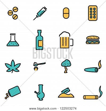 Trendy flat line icon pack for designers and developers. Vector line drugs icon set