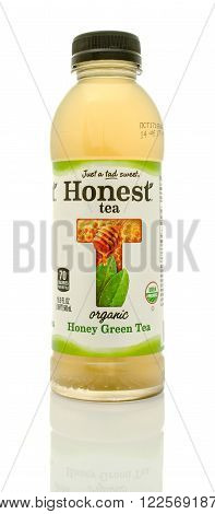 Winneconne WI - 17 Jan 2016: Bottle of Honest tea in honey green tea flavor.