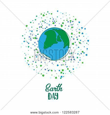 Creative World Environment Day Greeting stock vector card. Earth Day. April holiday illustration with cartoon earth planet and typography tag. Save green earth sign. Eco friendly day. Love green icon.