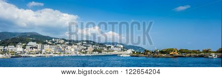 Panoramic view on Atami city from Sagami bay Kanagawa prefecture Japan