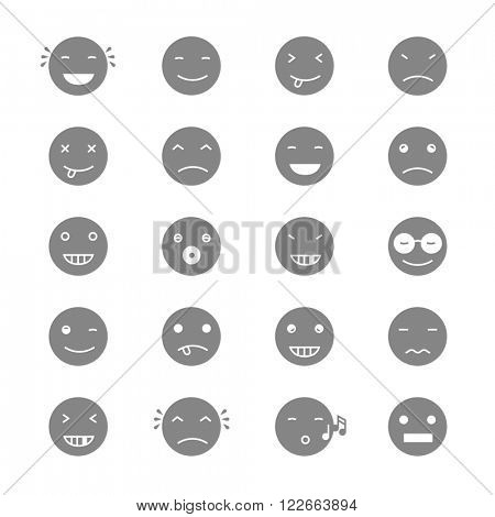 Emoticons Collection. Set of Emoji. Flat monochrome style. Different Emoticons. Raster version.