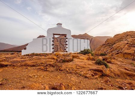 Traditioanal road sign of munipalicity on Fuerteventura island in Spain