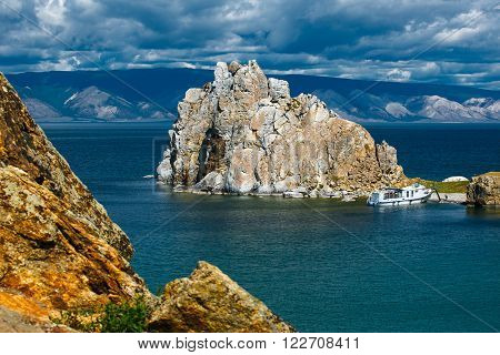 view of the mountain Shamanka Cape Burkhan island Olkhon Russia