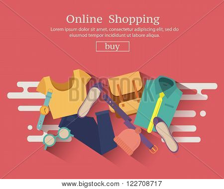 Online shopping banner concept with clothing , accessories and shoes