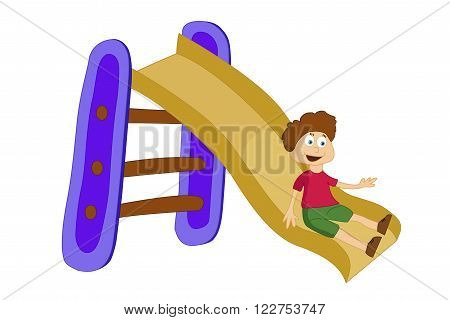 vector illustration of a boy sliding down the slide
