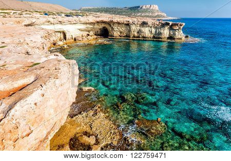 Seashore in Aiya Napa near Cape Greco, Cyprus.