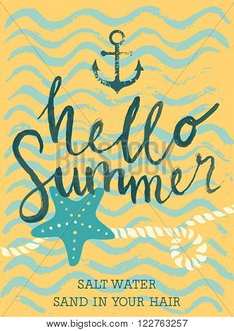 Summer hand drawn calligraphyc card. Vector illustration.