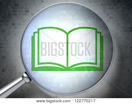 Education concept: Book with optical glass on digital background