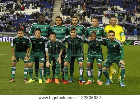BARCELONA - MARCH, 3: Real Betis lineup before a Spanish League match against RCD Espanyol at the Power8 stadium on March 3, 2016 in Barcelona, Spain