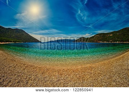 Abstract Empty Beach Bay at Sunset