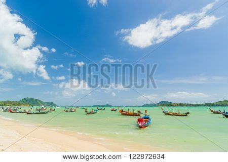 Phuket, Thailand - 20 JANUARY 2016: Long tail boats at the gipsy fisherman village in Rawai Phuket province Thailand. Phuket January 20,2016