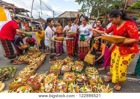 UBUD, BALI - MAR 8, 2016: Unidentified people during the celebration before Nyepi - Balinese Day of Silence. Day Nyepi is also celebrated as New Year - according Balinese calendar now came 1938 year. 