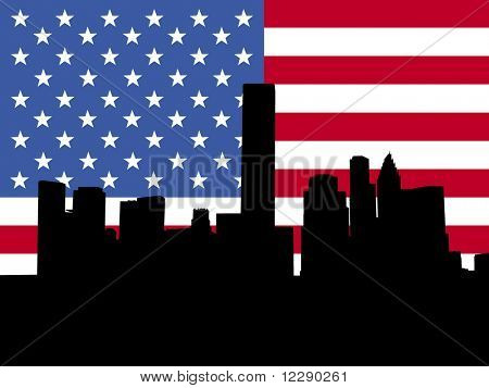 Houston Panorama s americkou vlajkou ilustrace