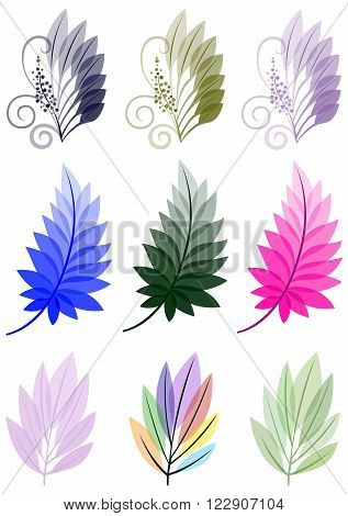set of different  multi-colored transparent leaves with berries