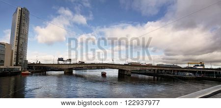 Bridge of motorway on river Lagan in Belfast