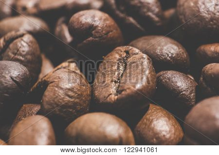 roasted coffee beans, before preparing colambian coffe